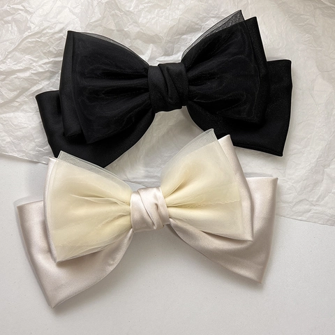 Elegante Pinza para el Cabello con Lazo de Tres Capas para Mujer Satén Organza Malla Clip de Resorte Joyería de Moda