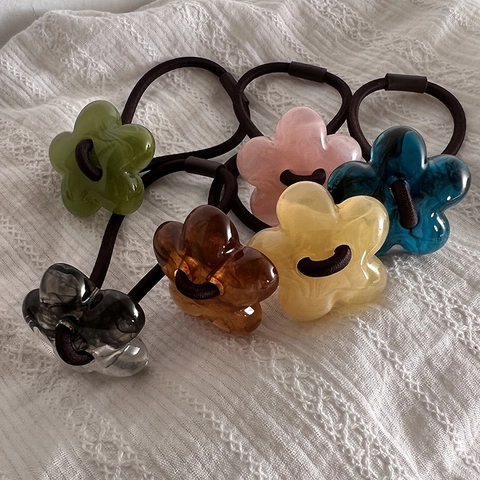 Elastico per Capelli a Forma di Fiore in Acrilico Stile Coreano Con Trama Marmo Inchiostro Accessori Capelli Donna