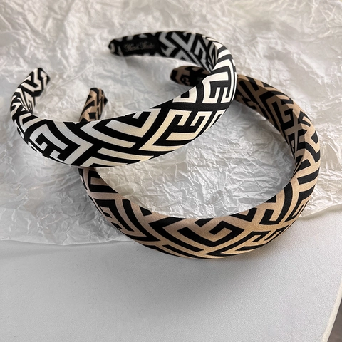 Vintage Labyrinth Geometrische Muster Verdickte Schwamm Haarband Retro Stoff Breite Alice Band Mode Haarschmuck Für Damen