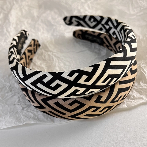 Vintage Labyrinth Geometrische Muster Verdickte Schwamm Haarband Retro Stoff Breite Alice Band Mode Haarschmuck Für Damen