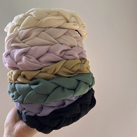 French Style Solid Color Fabric Braided Headband For Women Elegant Wide Twist Handmade Hair Band Accessories Headpiece