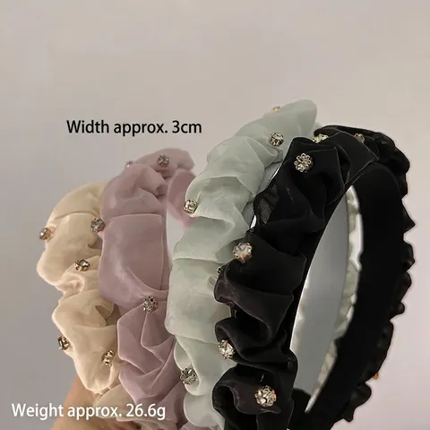 Französischer Stil Plissee Strass Stirnband Für Damen Sanft Retro Stoff Haarreif Hoch Oberteil Elegant Haarschmuck