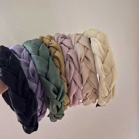 French Style Solid Color Fabric Braided Headband For Women Elegant Wide Twist Handmade Hair Band Accessories Headpiece
