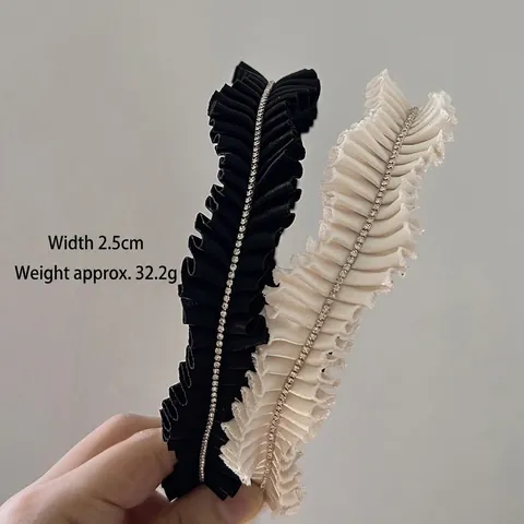 Cerchietto in Tessuto Plissettato Retrò Elegante Con Decorazione in Strass Accessorio per Capelli Vintage Minimalista da Donna