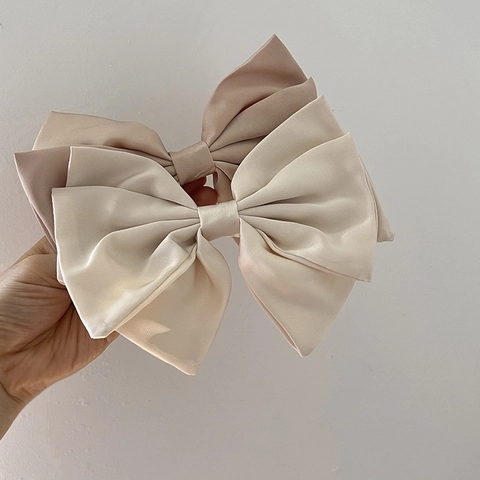 Pasador de Pelo con Lazo de Satén Grande para Mujer Elegante Estilo Francés Clip de Resorte Hecho a Mano Accesorios para el Cabello Dulces