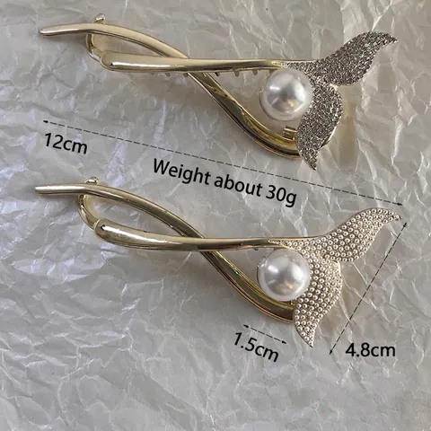 Elegante Fermaglio per Capelli in Lega con Perle Artificiali e Strass Forma di Coda di Pesce Fiore Fermaglio a Torsione Accessori per Capelli Donna Festa Quotidiano