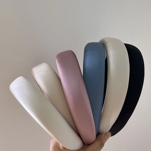 Women Padded Satin Hairband High Crown Solid Color Vintage Sponge Headband Elegant Hair Accessories For Daily Face Washing