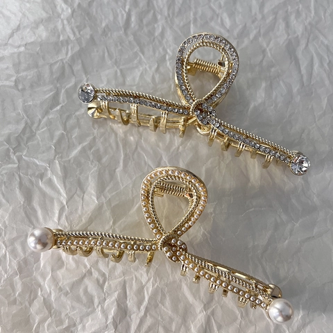 Elegante Pinza per Capelli Grande in Lega Con Accenti di Strass e Künstliche Perle Vintage Oro Metallo Shark Clip per Styling Capelli Donna