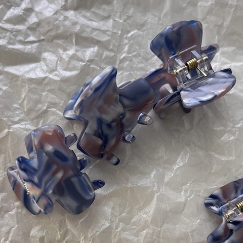 Fermaglio per Capelli Retro in Acetato con Texture Marmo Piccolo Clip per Frangia Accessori Capelli Moda Donna Blu Pattern
