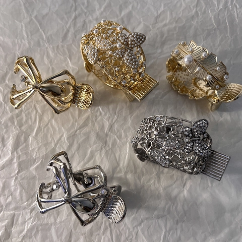 Pinza per Capelli in Metallo per Donna Porta Coda Alta Strass Perla Artificial Farfalla Ragno Piuma Elegante Accessori per Capelli Placcati Oro Argento