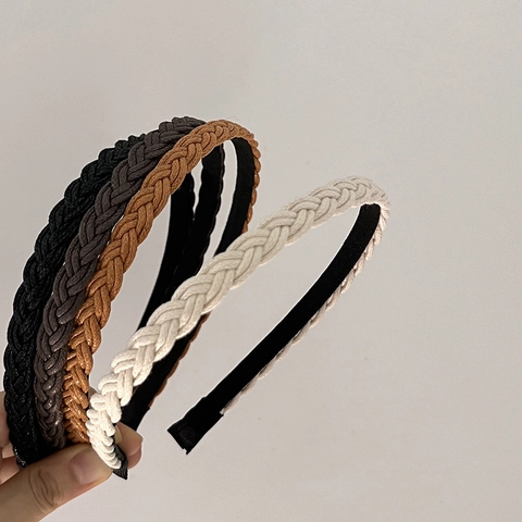 French Vintage Braided Twist Headband Simple Solid Color Synthetic Fiber Woven Hair Band For Women Fashion Hair Accessories