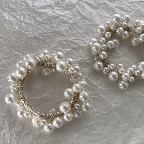 Elastico per Capelli in Künstliche Perle Imitazione Francese Elegante Scrunchie Dolce Alta Elasticità Accessori per Capelli Donna