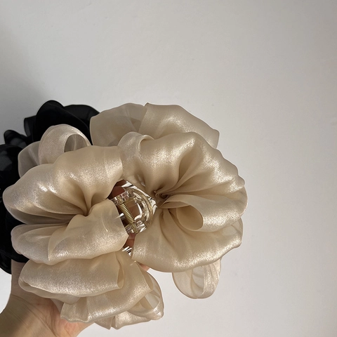 Große Organza Bubble Schleife Haarkralle Französisch Elegante Plissierte Rüschen Haarklammer Für Damen Temperament Haarschmuck