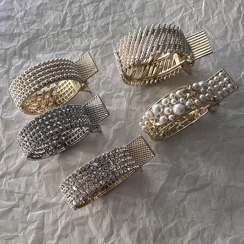 Elegante Pinza per Capelli in Lega con Perle Artificiali e Strass per Donna Porta Coda di Cavallo Alta Accessori Moda