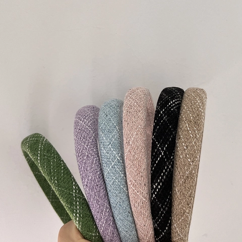 Vintage Gepolsterte Tweed Haarband Rautenmuster Schwamm Stirnband Für Damen Elegant Gesicht Waschen Haarreifen Mode Haarschmuck