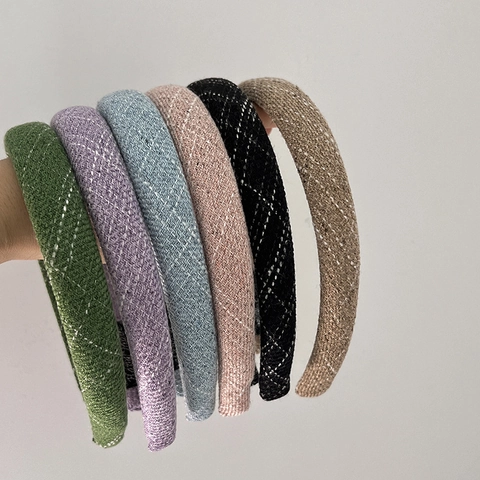Vintage Gepolsterte Tweed Haarband Rautenmuster Schwamm Stirnband Für Damen Elegant Gesicht Waschen Haarreifen Mode Haarschmuck