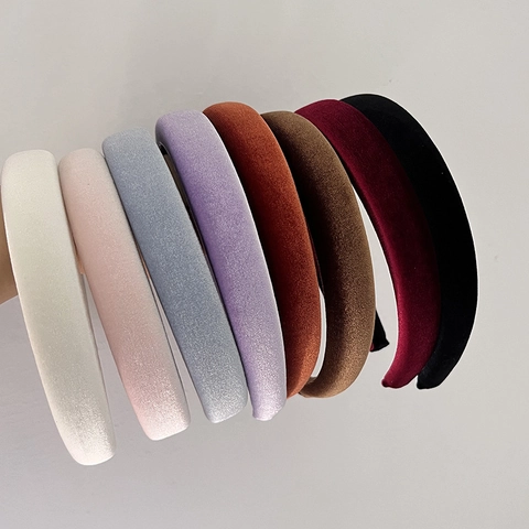 Diadema de Terciopelo Acolchado Vintage Para Mujer Estilo Francés Esponja Gruesa Aro Para El Cabello Color Sólido Accesorios