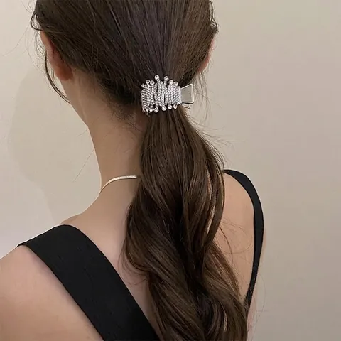 Elegante Pinza per Capelli in Lega con Perle Artificiali e Strass per Donna Porta Coda di Cavallo Alta Accessori Moda