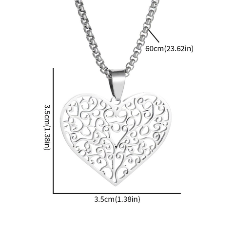 Retro 304 Stainless Steel Carved Heart Hollow Pendant Necklace For Men Women Hip Hop Box Chain Gold Silver Electroplated Jewelry