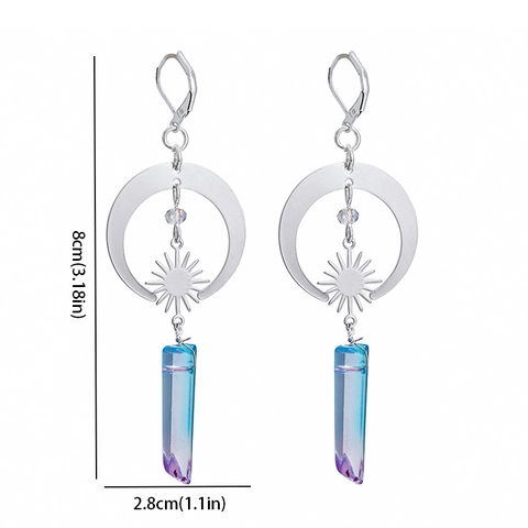 Bohemian Sonne Mond Keltischer Knoten Ohrhänger Für Damen Vintage Legierung Farbverlauf Künstlicher Kristall Hexenknoten Schmuck