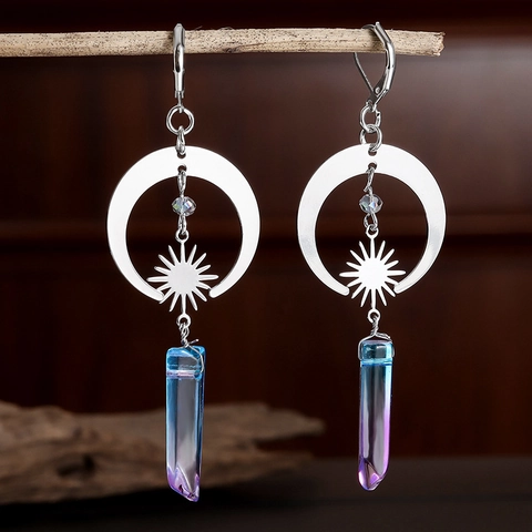 Bohemian Sonne Mond Keltischer Knoten Ohrhänger Für Damen Vintage Legierung Farbverlauf Künstlicher Kristall Hexenknoten Schmuck
