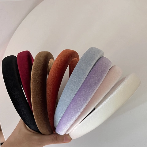 Diadema de Terciopelo Acolchado Vintage Para Mujer Estilo Francés Esponja Gruesa Aro Para El Cabello Color Sólido Accesorios