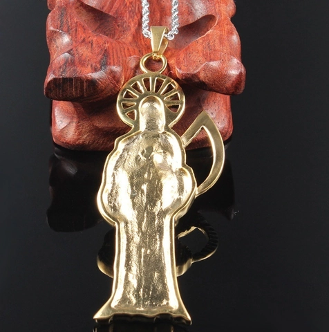 Hip Hop Vintage Santa Muerte Pendant Necklace For Men Women Stainless Steel Alloy Grim Reaper Skeleton Gothic Jewelry Gold Necklace