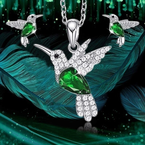 Elegant Kolibri Schmuckset Für Damen Legierung Strass Anhänger Halskette Ohrstecker Tiermotiv Jubiläumsgeschenk Schmuck