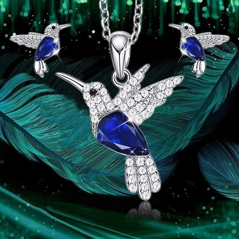 Elegant Kolibri Schmuckset Für Damen Legierung Strass Anhänger Halskette Ohrstecker Tiermotiv Jubiläumsgeschenk Schmuck