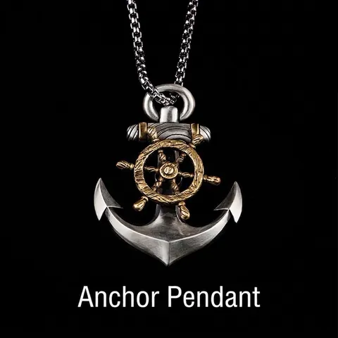 Retro Alloy Nautical Anchor Ship Wheel Pendant Necklace Antique Silver Gold Dual Tone Hip Hop Men Jewelry Daily Wear