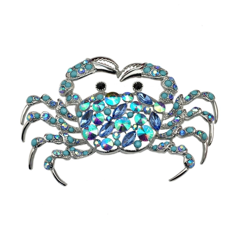 Spilla a Forma di Animale Granchio in Lega Zirconia Esagerata per Donna Uomo Blu Strass Creatura Marina Gioielli Regalo Abito