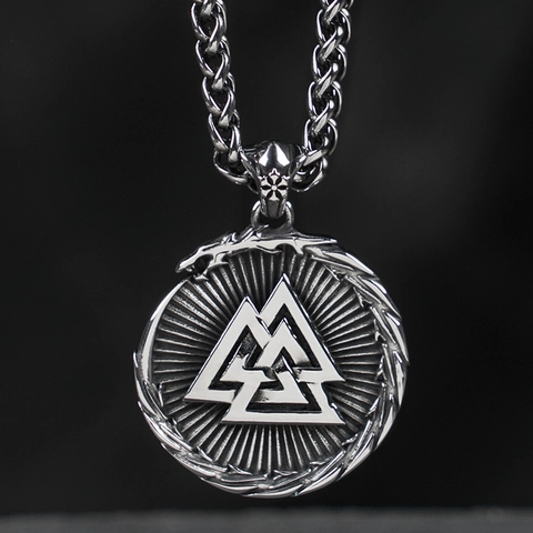 Collana con Ciondolo Vichingo Valknut Ouroboros Mitologia Norrena Lega Argento Antico Stile Retro Punk Gioielli Regalo Uomo Donna