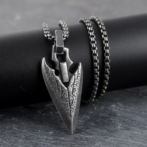 Retro Viking Arrowhead Pendant Necklace For Men Vintage Gothic Spearhead Alloy Jewelry Punk Biker Fashion Accessory