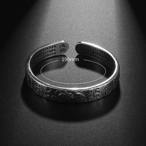 Retro Thai Silber Stil Legierung PiXiu Herz Sutra Armreif Vintage Glück Reichtum Kupfer Münze Relief Armband Für Damen Herren Schmuck