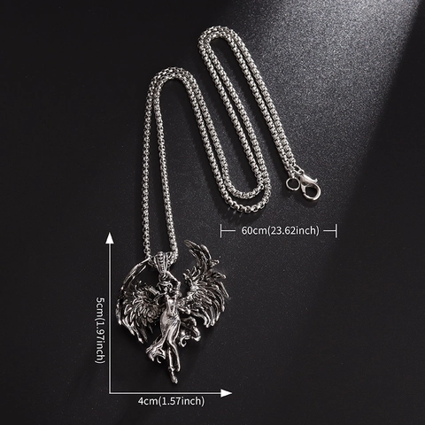 Vintage Distressed Alloy Angel Wing Pendant Necklace Gothic Punk Style Silver Color Jewelry For Men Women Daily Accessory