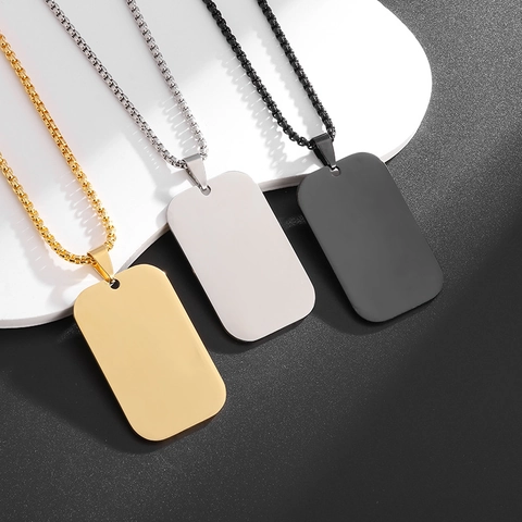 Μινιμαλιστικό Κολιέ με Μενταγιόν Dog Tag από Ανοξείδωτο Ατσάλι για Άνδρες Γυναίκες Χιπ Χοπ Στρατιωτικό Τετράγωνο Ορθογώνιο Κόσμημα Δώρο