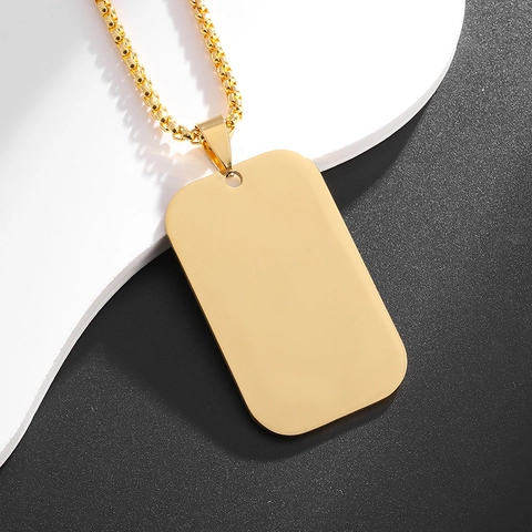 Μινιμαλιστικό Κολιέ με Μενταγιόν Dog Tag από Ανοξείδωτο Ατσάλι για Άνδρες Γυναίκες Χιπ Χοπ Στρατιωτικό Τετράγωνο Ορθογώνιο Κόσμημα Δώρο