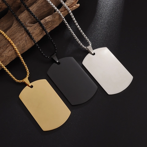Polierter Edelstahl Dog Tag Anhänger Halskette Für Herren Minimalistische Rechteck Militär Stil Halsschmuck Glatte Box Kette