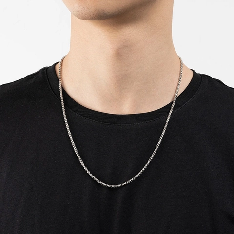 Collar de Cadena de Caja de Acero Inoxidable Minimalista para Hombre Diseño Geométrico de Eslabones Cuadrados Color Plata Pulido