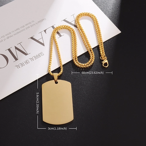 Polierter Edelstahl Dog Tag Anhänger Halskette Für Herren Minimalistische Rechteck Militär Stil Halsschmuck Glatte Box Kette