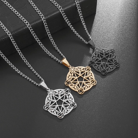 Stainless Steel Pentagram Tree Of Life Pendant Necklace For Men Women Hollow Design Wicca Mystical Geometric Jewelry Gift