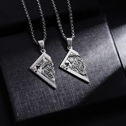 Collier Pendentif Carte Poker Punk Acier Inoxydable Roi Reine Trèfle Hip Hop Streetwear Chaîne Pull Pour Hommes Femmes