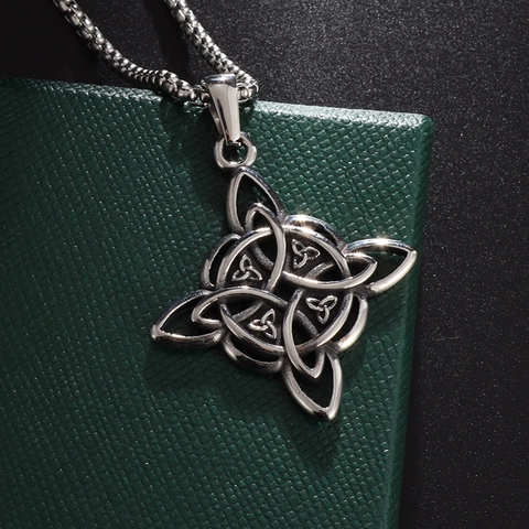 Vintage Stainless Steel Celtic Knot Pendant Necklace Witch's Knot Geometric Necklace For Men Women Unisex Gothic Jewelry Gift