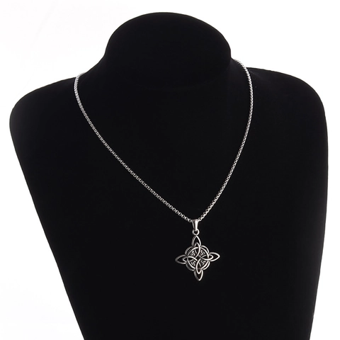 Vintage Stainless Steel Celtic Knot Pendant Necklace Witch's Knot Geometric Necklace For Men Women Unisex Gothic Jewelry Gift