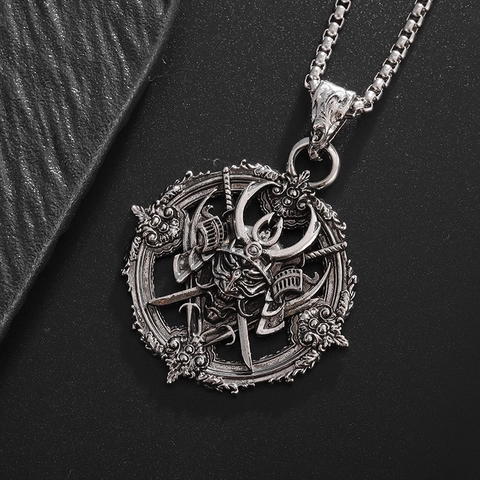 Collar con Colgante de Máscara Oni Samurái Gótico Vintage para Hombre Collar de Guerrero de Metal Aleación Punk Retro Joyería