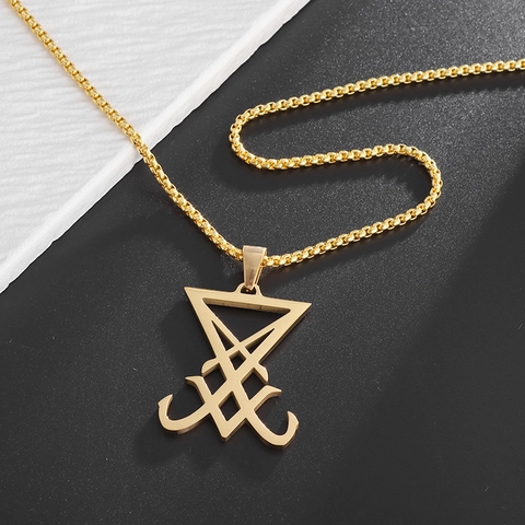 Stainless Steel Sigil Of Lucifer Pendant Necklace Geometric Gothic Mystery Symbol Jewelry For Men Women Gold Silver Black