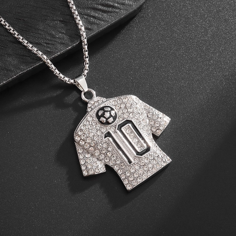 Collier Pendentif Maillot de Football Numéro 10 en Alliage de Strass Hip Hop pour Fans de Foot Femmes Hommes Bijoux de Mode Cadeau