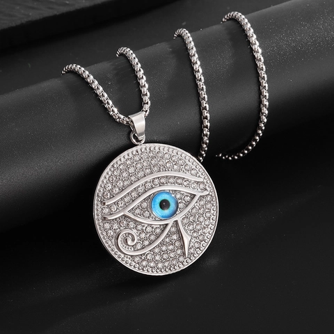 Collier Pendentif Œil D'Horus Hip Hop Pour Hommes Femmes Plaqué Or Argent Alliage Strass Mauvais Œil Médaillon Chaîne Vénitienne Bijoux