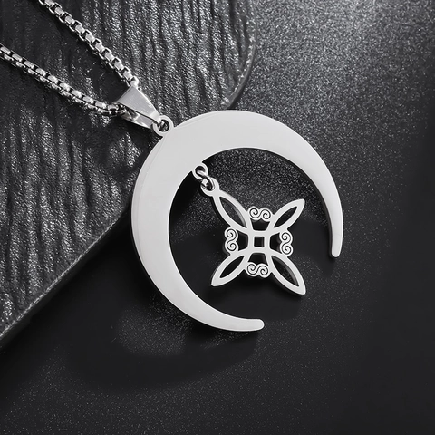 Edelstahl Keltischer Knoten Mondsichel Halskette Für Herren Damen Wikinger Hexenknoten Anhänger Halskette Gothik Retro Silber Schmuck