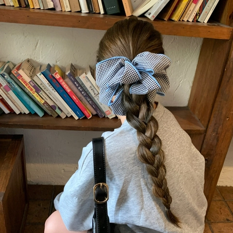 Scrunchie Oversize a Quadretti Pied de Poule per Donna Plissettato con Profilo a Contrasto Elastico per Capelli Grande Stile Coreano Accessori per Capelli